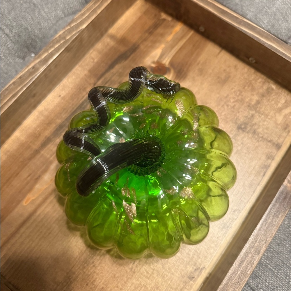 Green Glass Pumpkin Decor - Picture 4 of 5